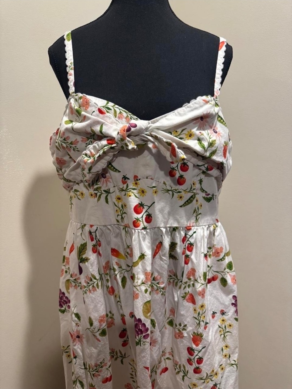 Old Navy White Floral Tie-Front Sundress with Red and Green Accents